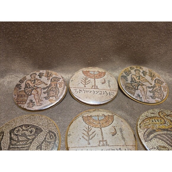 VTG RARE 1959 Vinyl Israel Souvenir Drink Coasters SET OF 11 3 1/2" - Picture 2 of 16